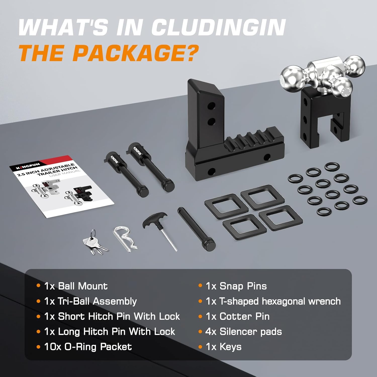 Thumbnail 5 de Kingfun Adjustable Trailer Hitch (2.5" Receiver) with 6" Drop/Rise and Tri-Ball Tow Hitch