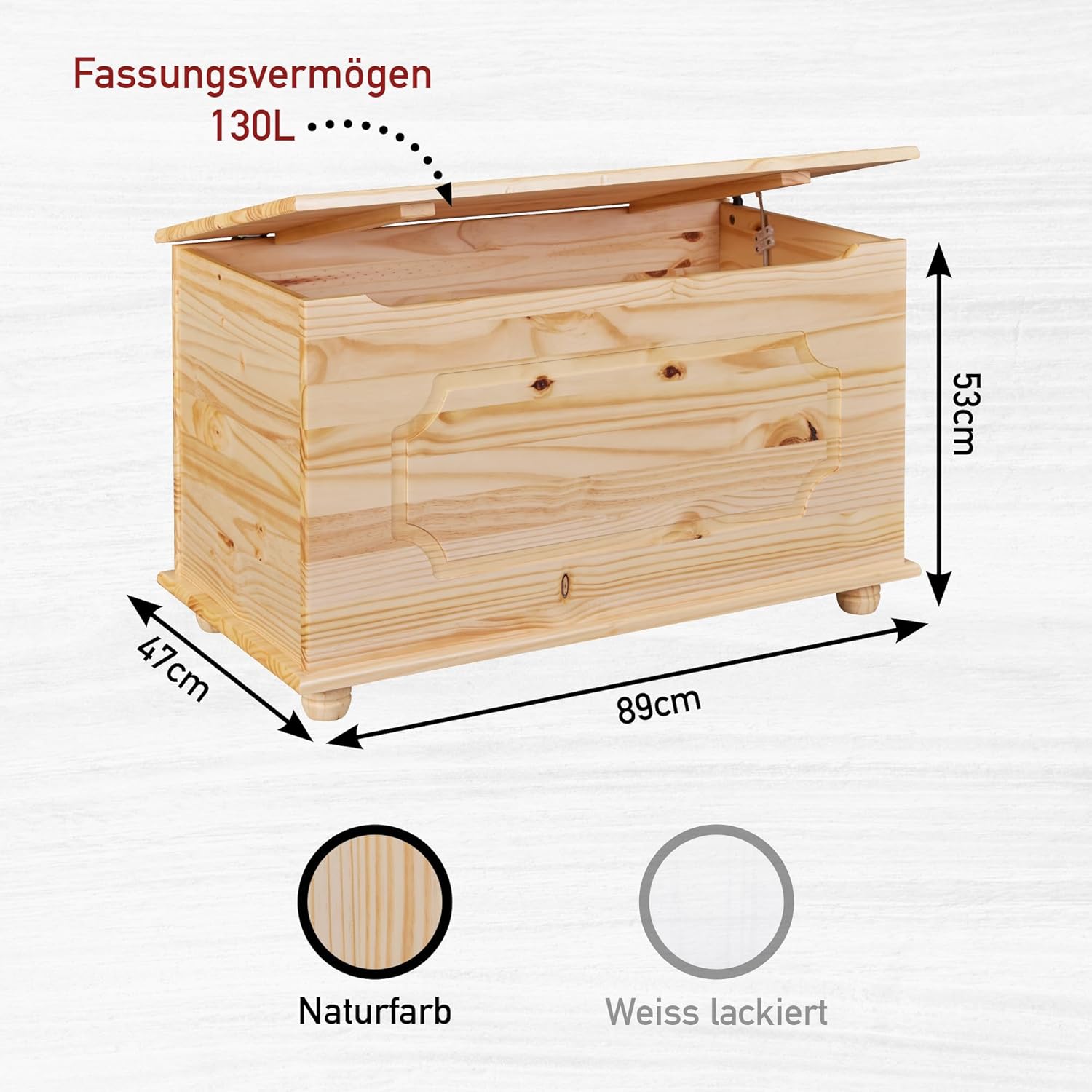 Detalle de Cassapanca portaoggetti in legno massiccio Inter Link Emel Naturel, con coperchio a cerniera