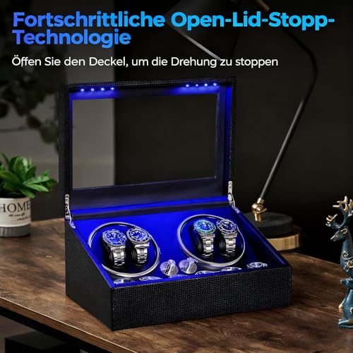 Thumbnail 2 de ANWBROAD Uhrenbeweger 4+6: Automatikuhren mit 4 Drehmodi, 4 Uhrenkissen & 6 Aufbewahrungsfächern