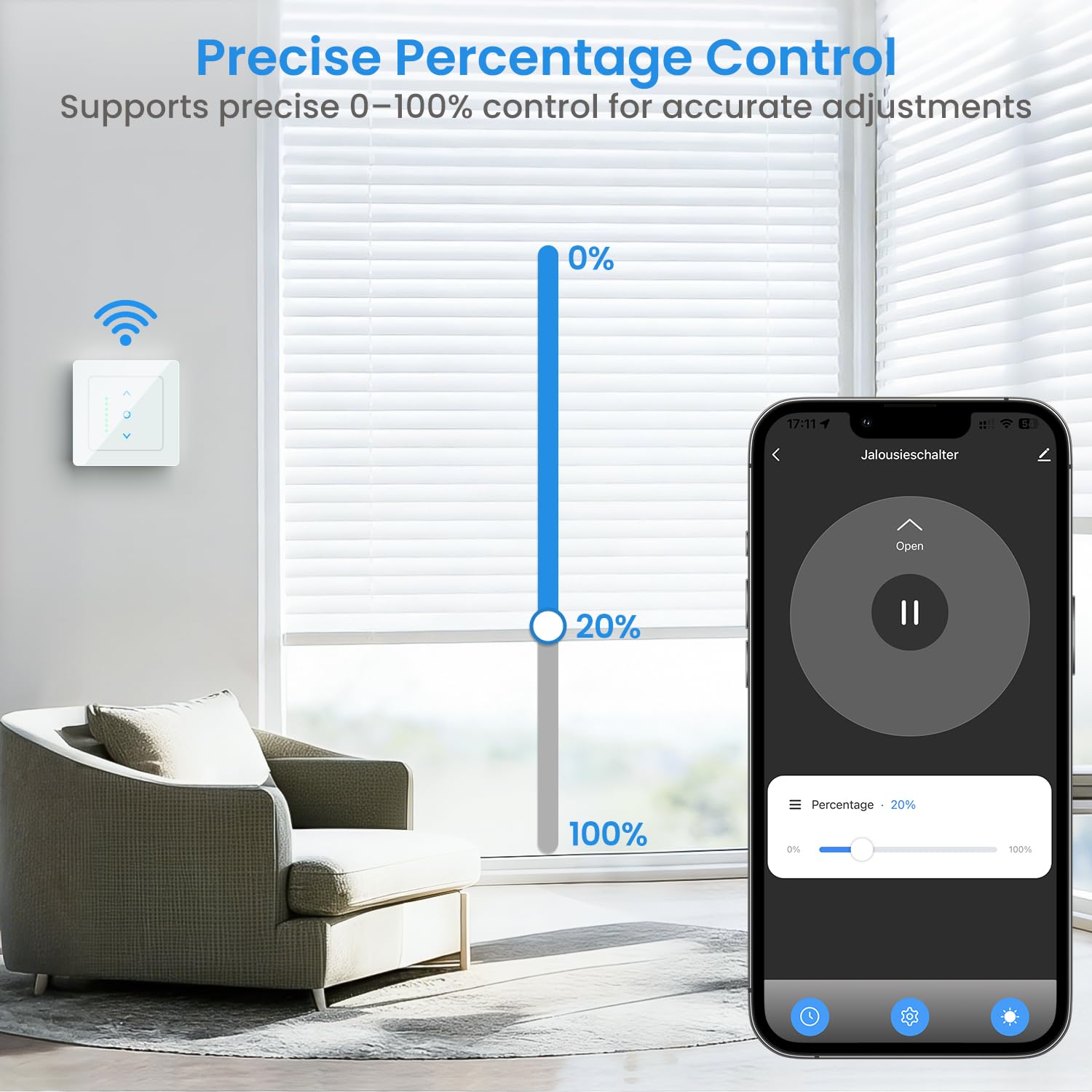 Thumbnail 4 de WLAN Rolladenschalter mit Prozentsteuerung – LincoSoft Smart Rolladen, kompatibel mit Echo Alexa/Google, 2 Stück, Weiß (80x80 mm)