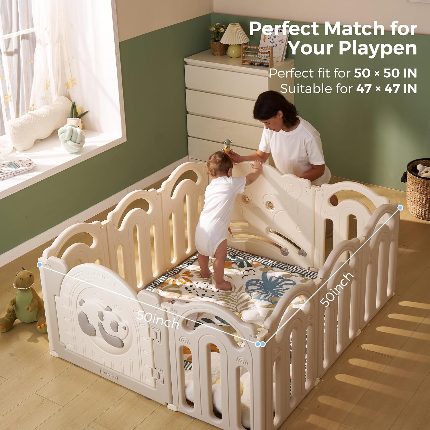 Thumbnail 6 de momcozy Baby Play Mat for Floor (127 x 127cm) – thickened, waterproof, non-slip foldable playpen mat in Forest World