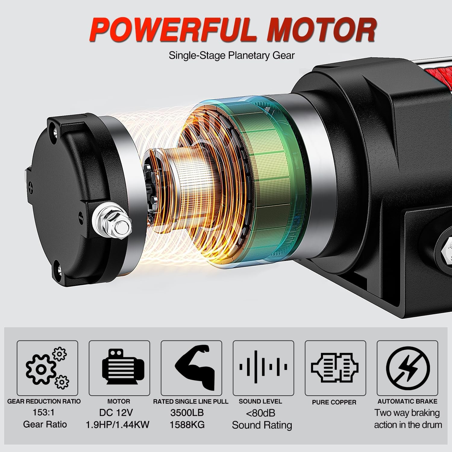 Detalle 2 de Nilight 3500 lbs ATV Winch 3500 lb capacity