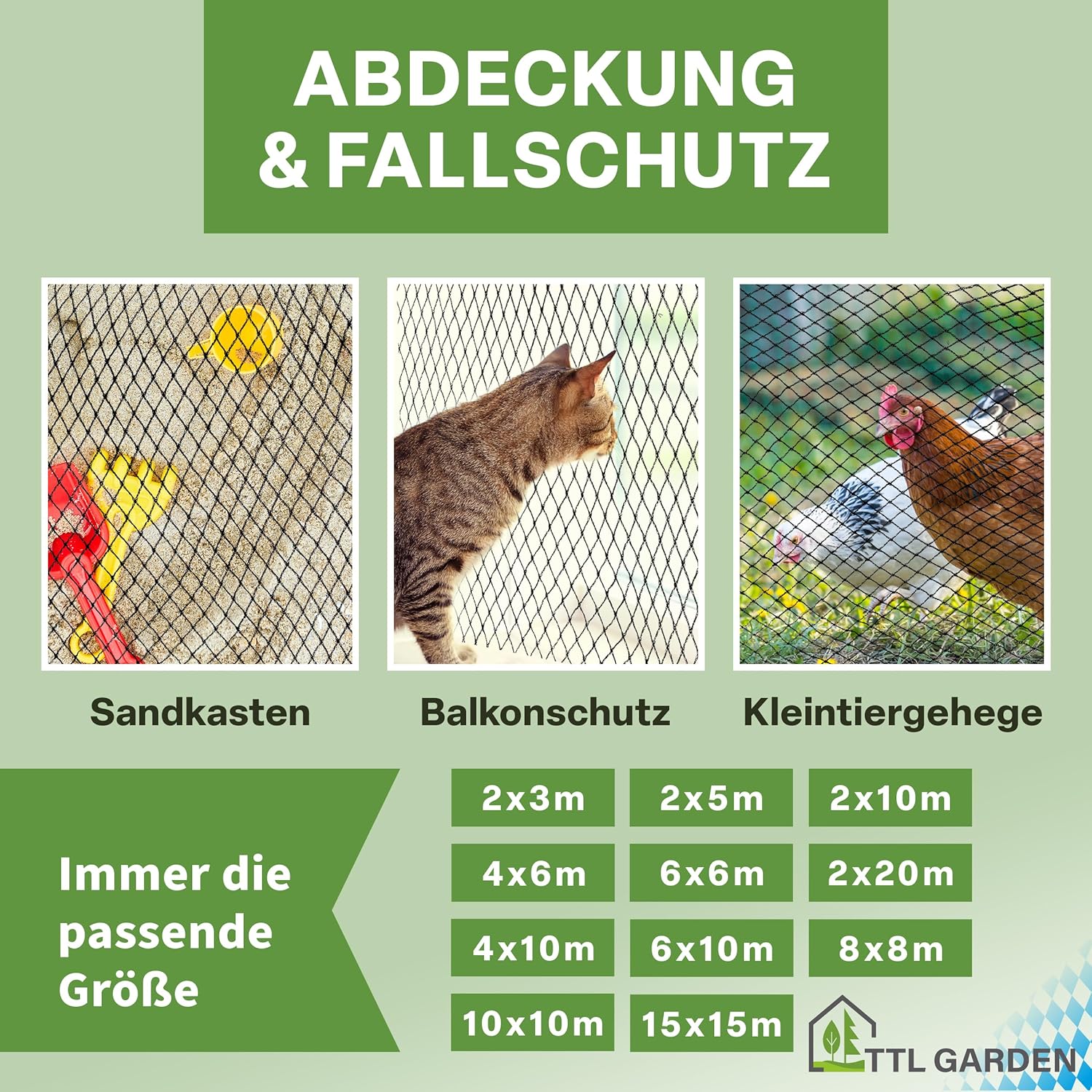 Thumbnail 5 de TTL GARDEN 10x10 m Teichnetz Vogelschutznetz schwarz, 30 g/m², 12x12 mm HDPE – inkl. 14 Bodenanker