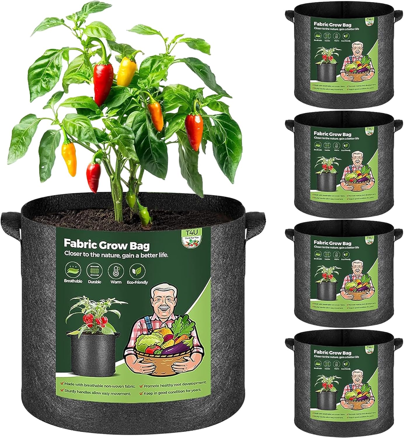 Detalle de T4U Kartoffel Pflanzsack 27 L, 5er Set