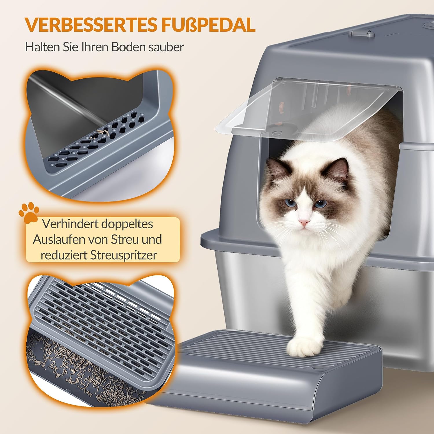 Thumbnail 6 de Fobyfurny FPLB203SG2 Edelstahl-Katzenklo 61 cm
