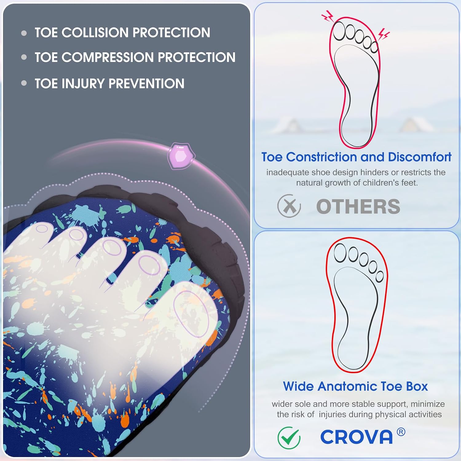 Detalle de Built-in Heel Grips Water Shoes for Kids: All-Terrain Comfort with Wide Toe Box