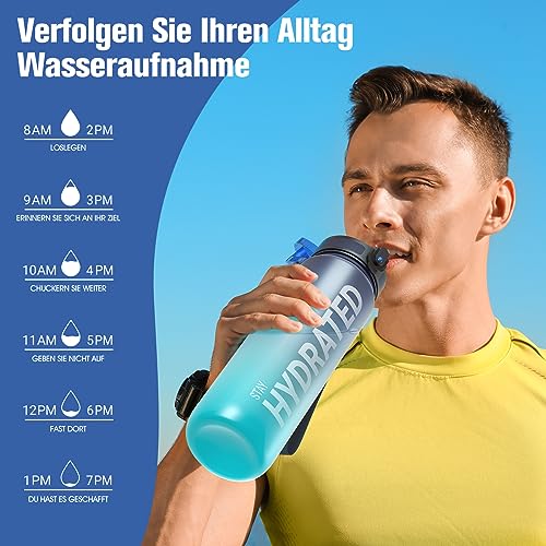 Detalle 2 de Sahara Sailor Wasserflasche 1000 ml mit Zeitmarkierungen – BPA-frei, auslaufsicher