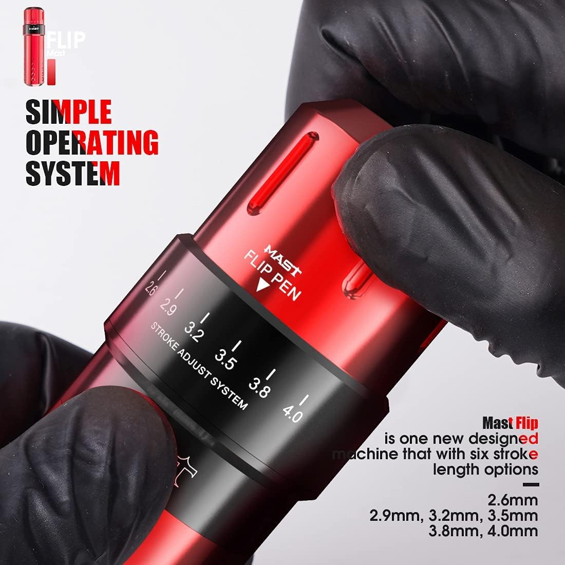 Detalle 2 de Mast Flip Wireless Tattoo Pen Rotationsmaschine inkl. Kit – mit 6 Hubweglängen