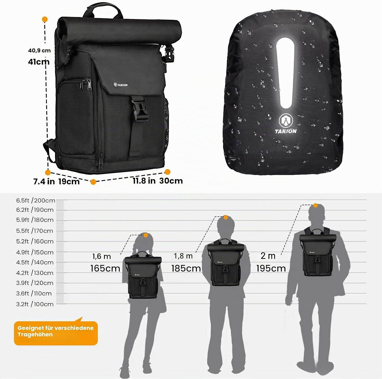 Thumbnail 4 de TARION SP-01 Kamerarucksack wasserdicht mit abnehmbarem 15,6-Zoll-Laptopfach und Regenschutzhülle
