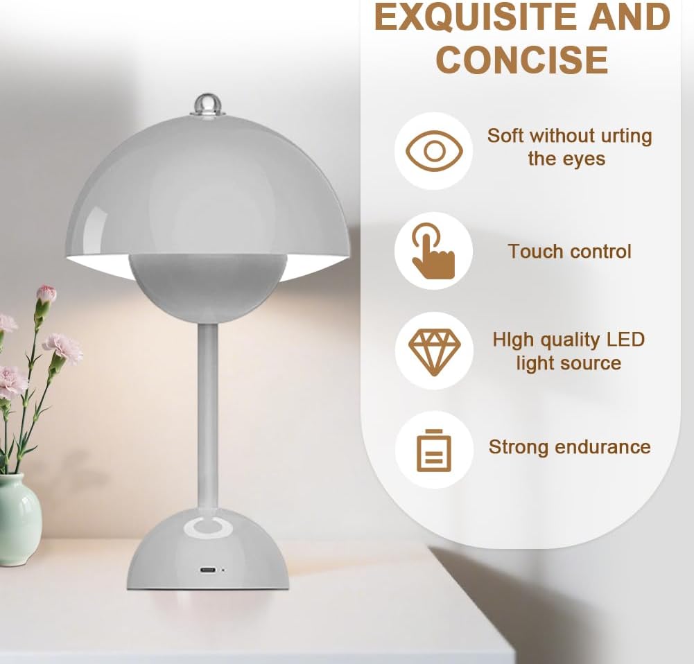 Thumbnail 2 de LOMUG LED Flowerpot Tischlampe (Pilzlampe) mit Touch-Dimmer und 3 Farbmodi, grau