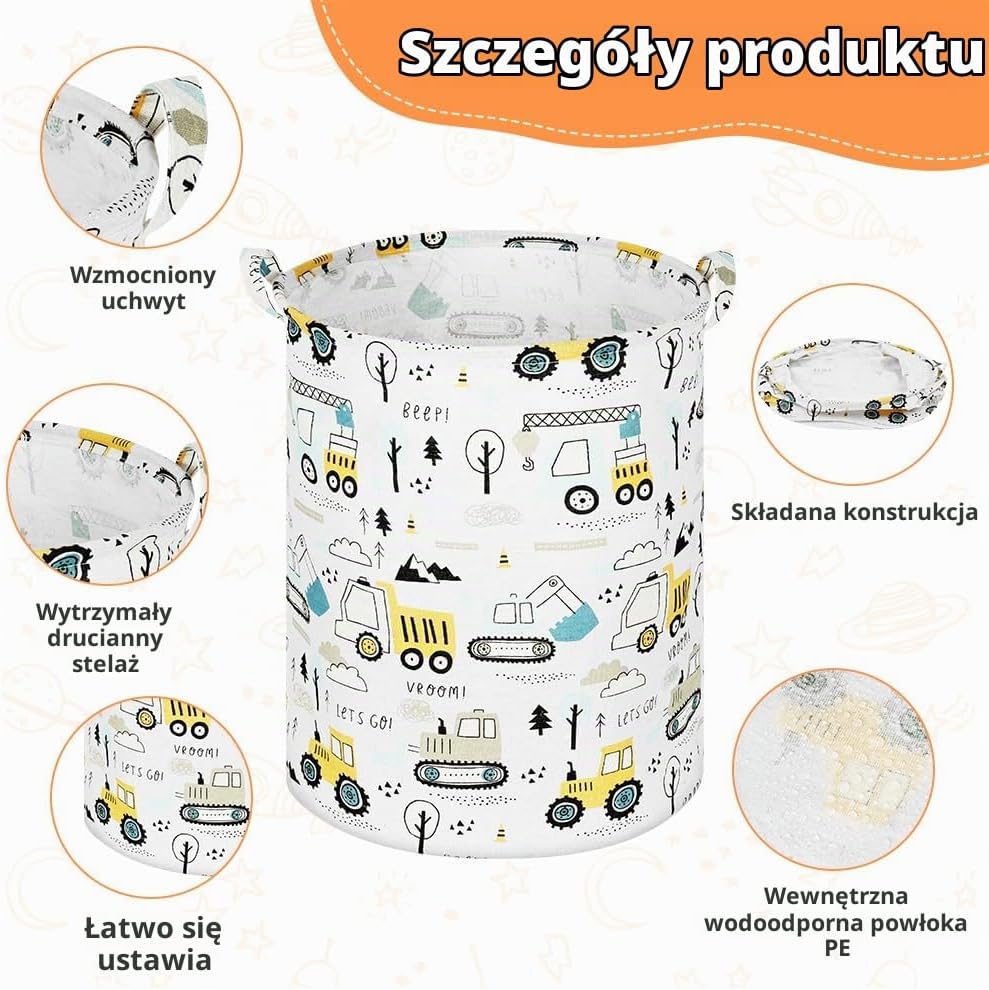 Detalle de AUAUY 5755145 składany kosz na pranie 40 × 50 cm, pojazd budowlany