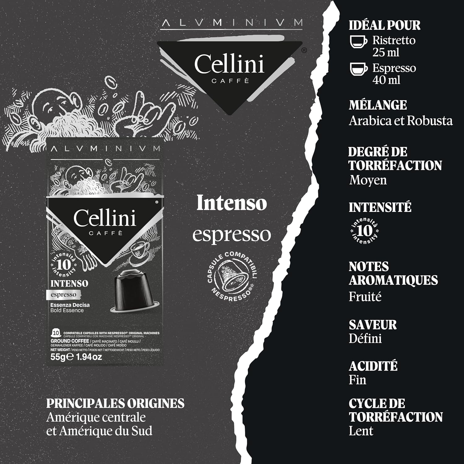 Detalle de Capsules à café Cellini Aluminium Intense (100 pcs) compatibles Nespresso