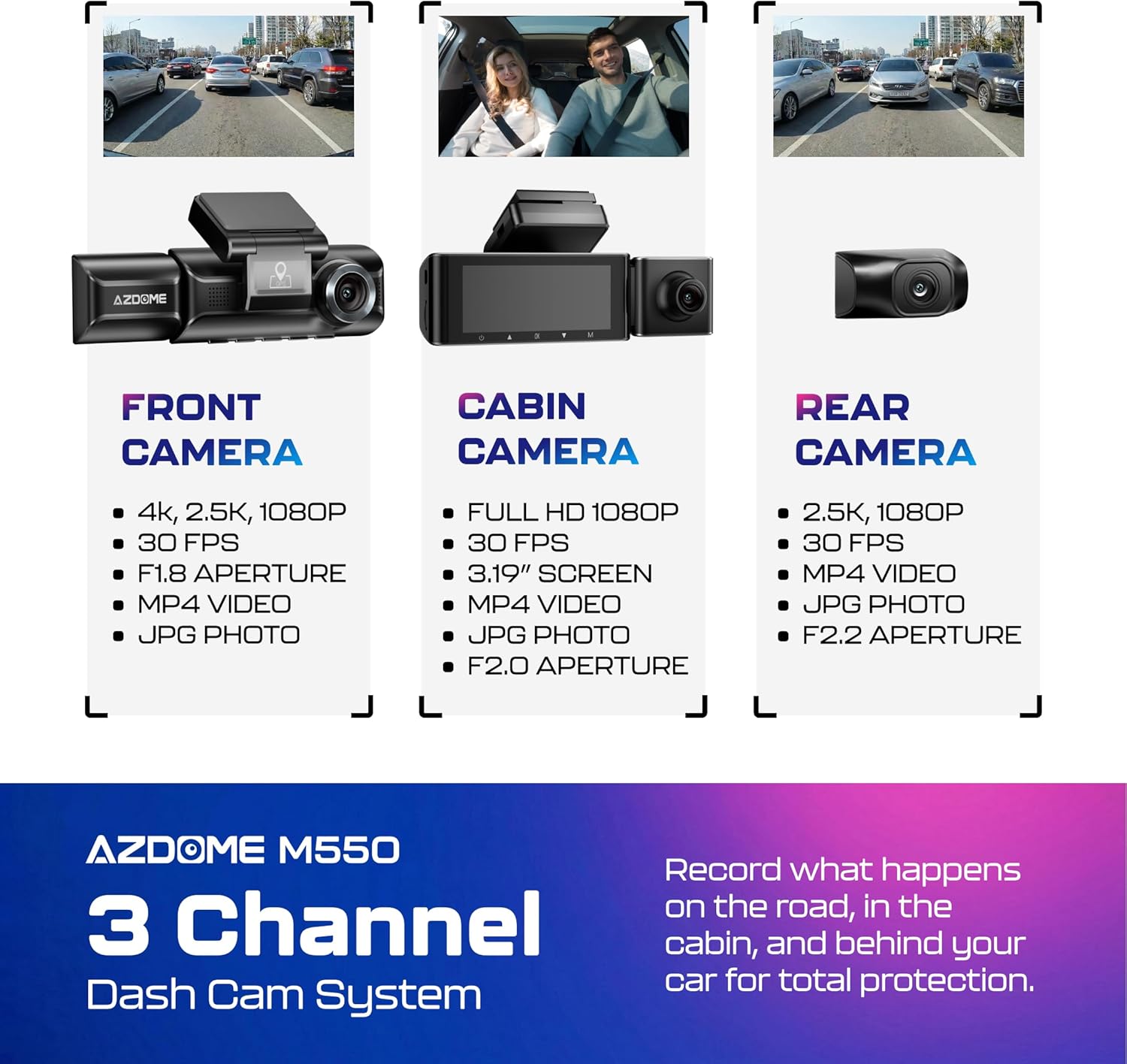 Thumbnail 1 de AZDOME M550 3-Channel 4K Dash Cam