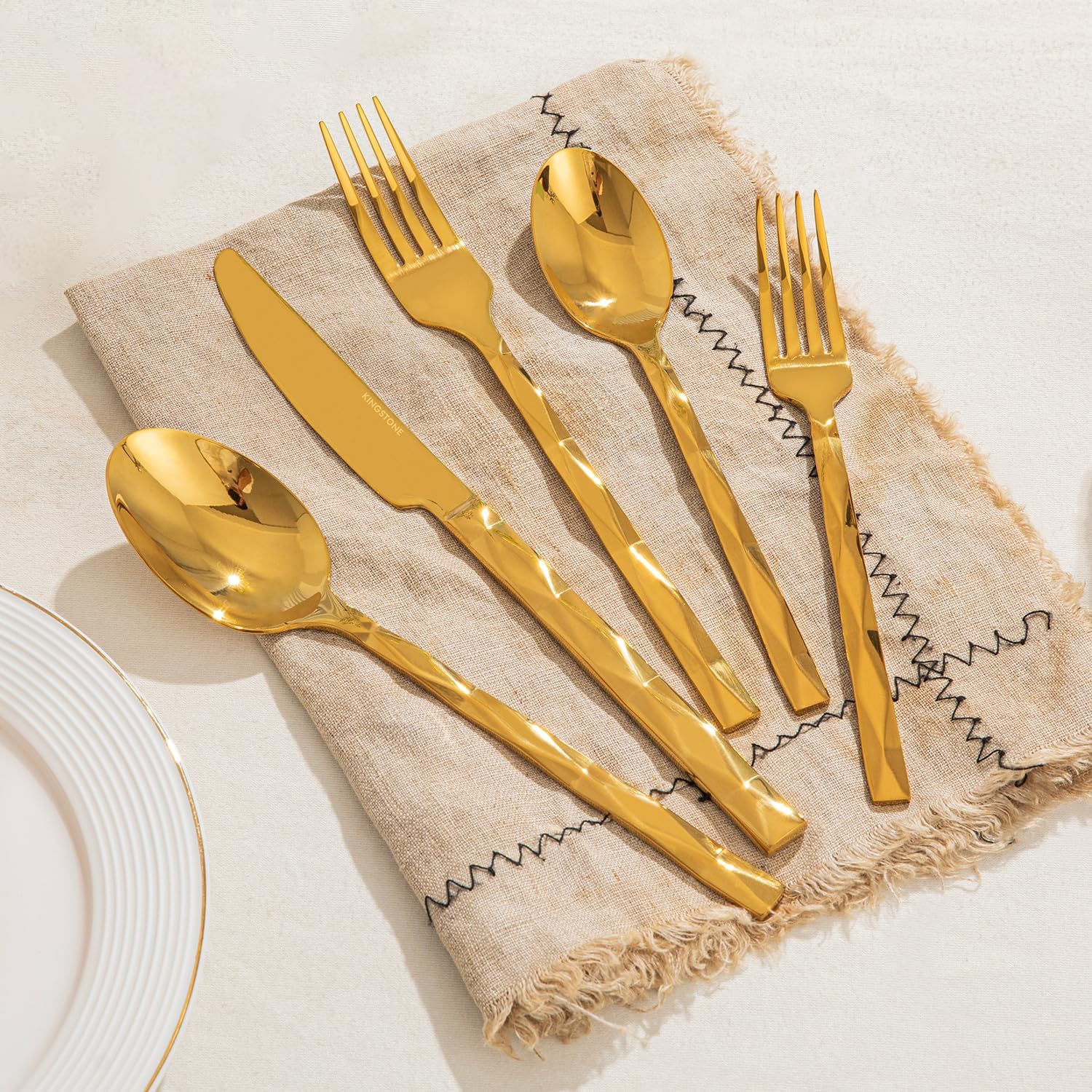 Thumbnail 5 de KINGSTONE Gold & Silver 60-Piece Flatware Set for 12 (18/10 Stainless Steel, Diamond Cut Pattern)