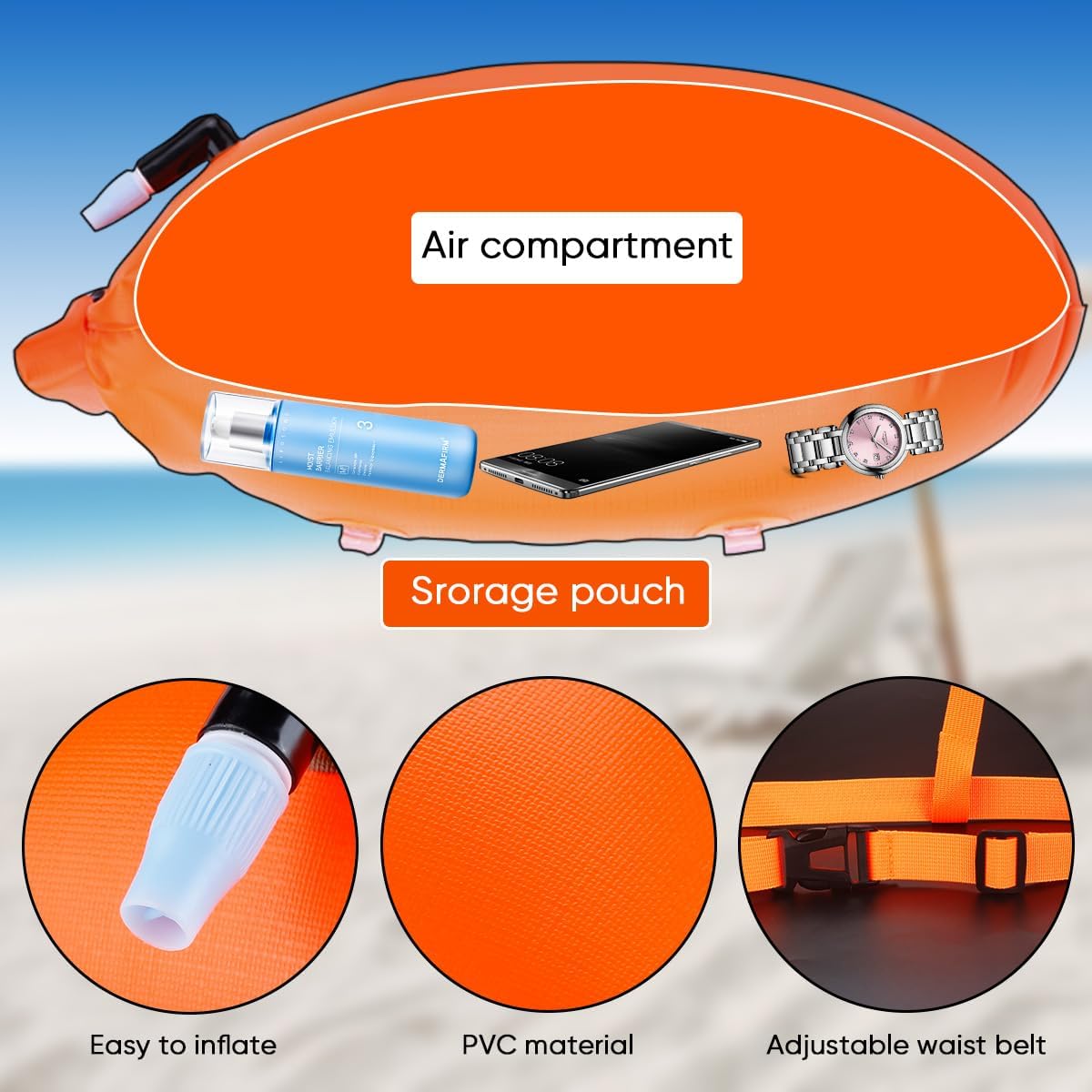 Detalle de 2 Pack Swim Buoy Tow Floats for Open Water Swimming – Highly Visible, Waterproof & Adjustable