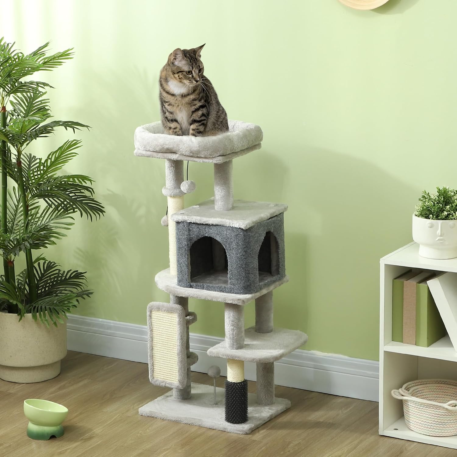 Detalle 2 de PawHut D30-842V00LG krabpaal van 104 cm met sisal en kattenhuis