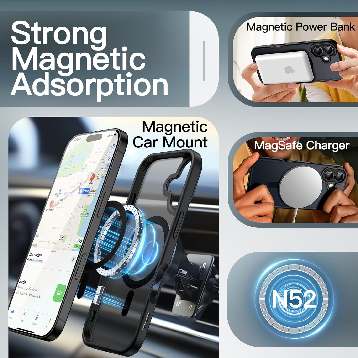 Thumbnail 2 de JETech Coque Magnétique pour iPhone 17 6,3 pouces – Étui Noir à Dos Translucide, compatible MagSafe