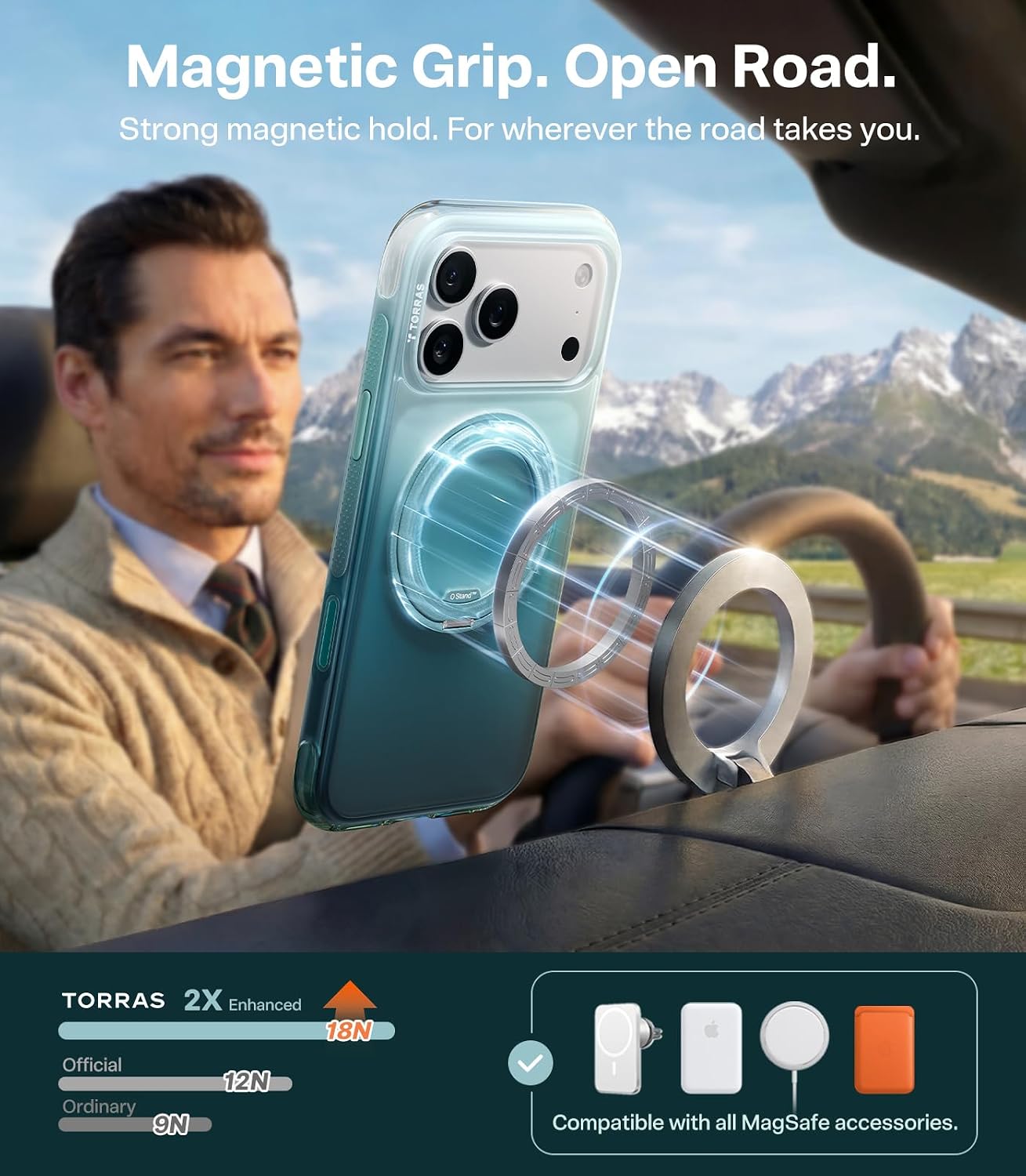 Thumbnail 5 de TORRAS O3 Air Gradient Case for iPhone 17 Pro Max with 360 Magnetic Stand (Mist blue, 6.9")