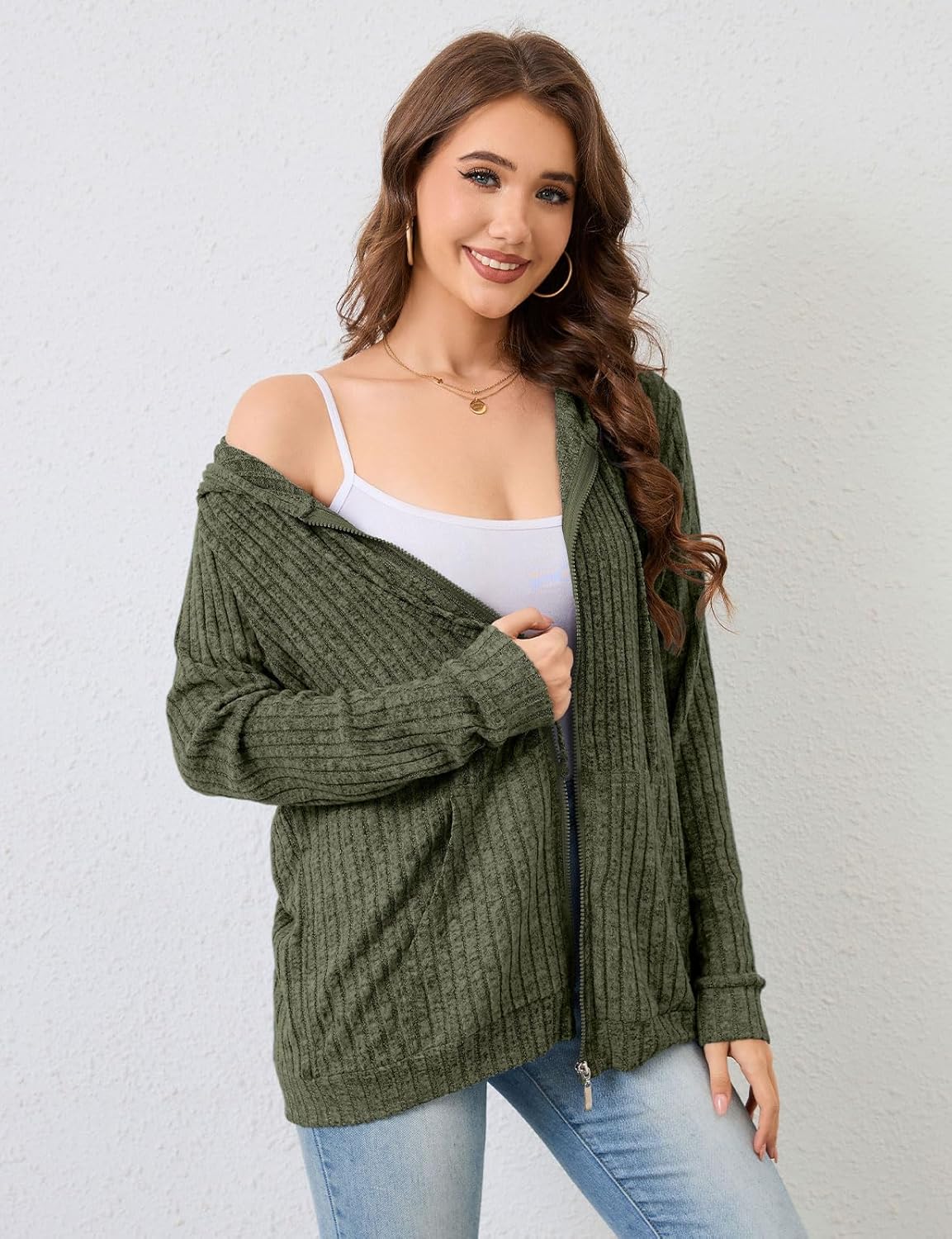 Thumbnail 3 de Flikity Womens Cardigans Zip Up Hoodie with Large Pockets – Lightweight Tunic Style Soft Knit