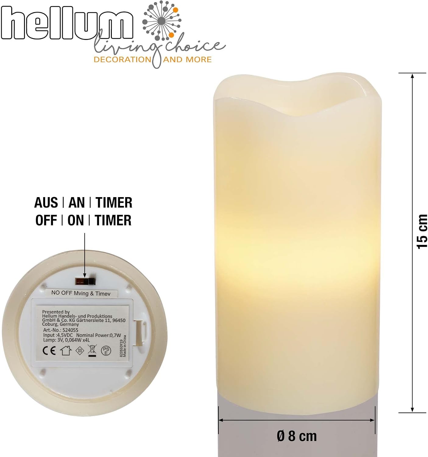 Detalle 2 de Candela LED Hellum con timer, Ø8 x H15 cm, cera vera e cielo stellato (batterie AAA non incluse)