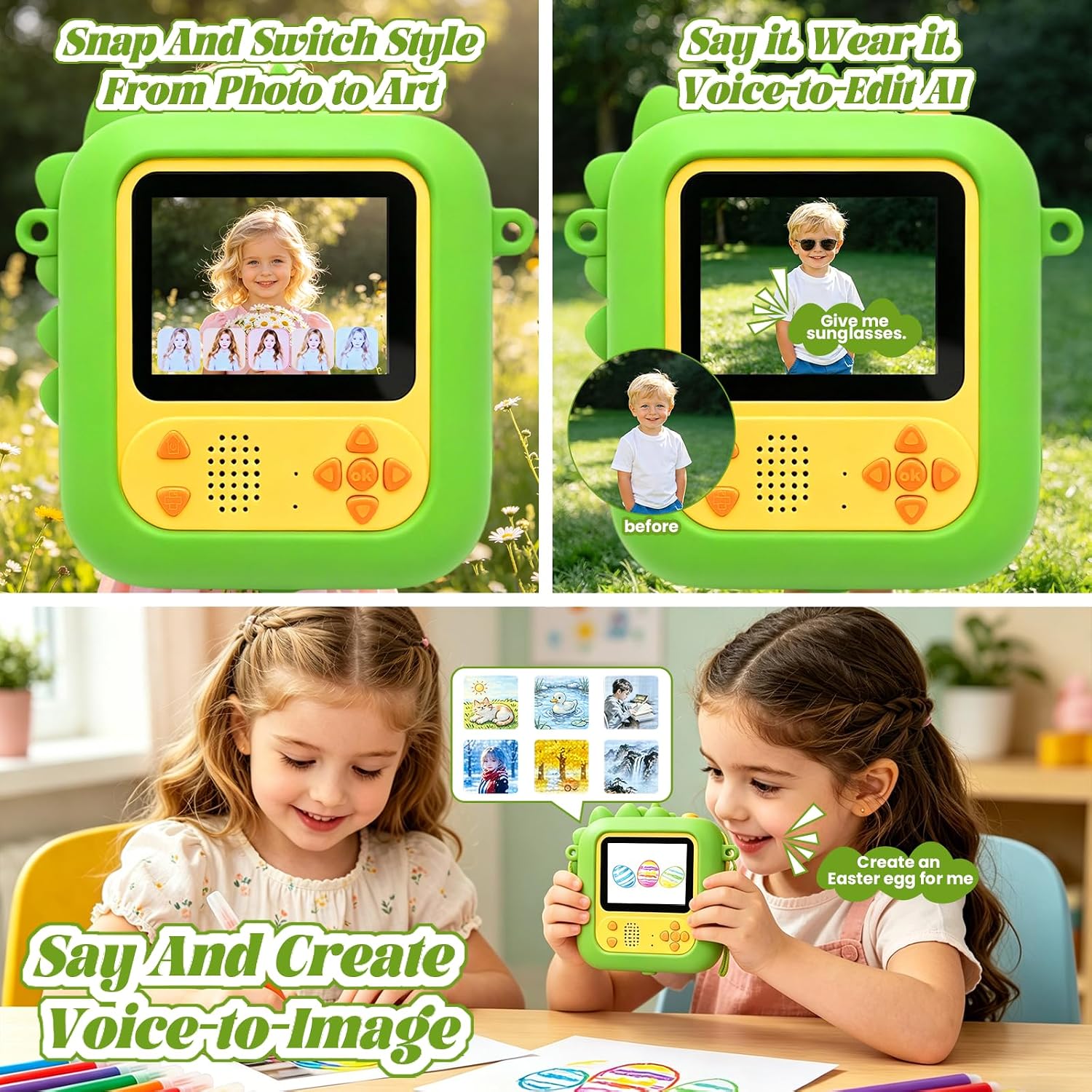 Detalle de ARNSSIEN M2 kindercamera met AI, 2,4-inch IPS-scherm en directprint