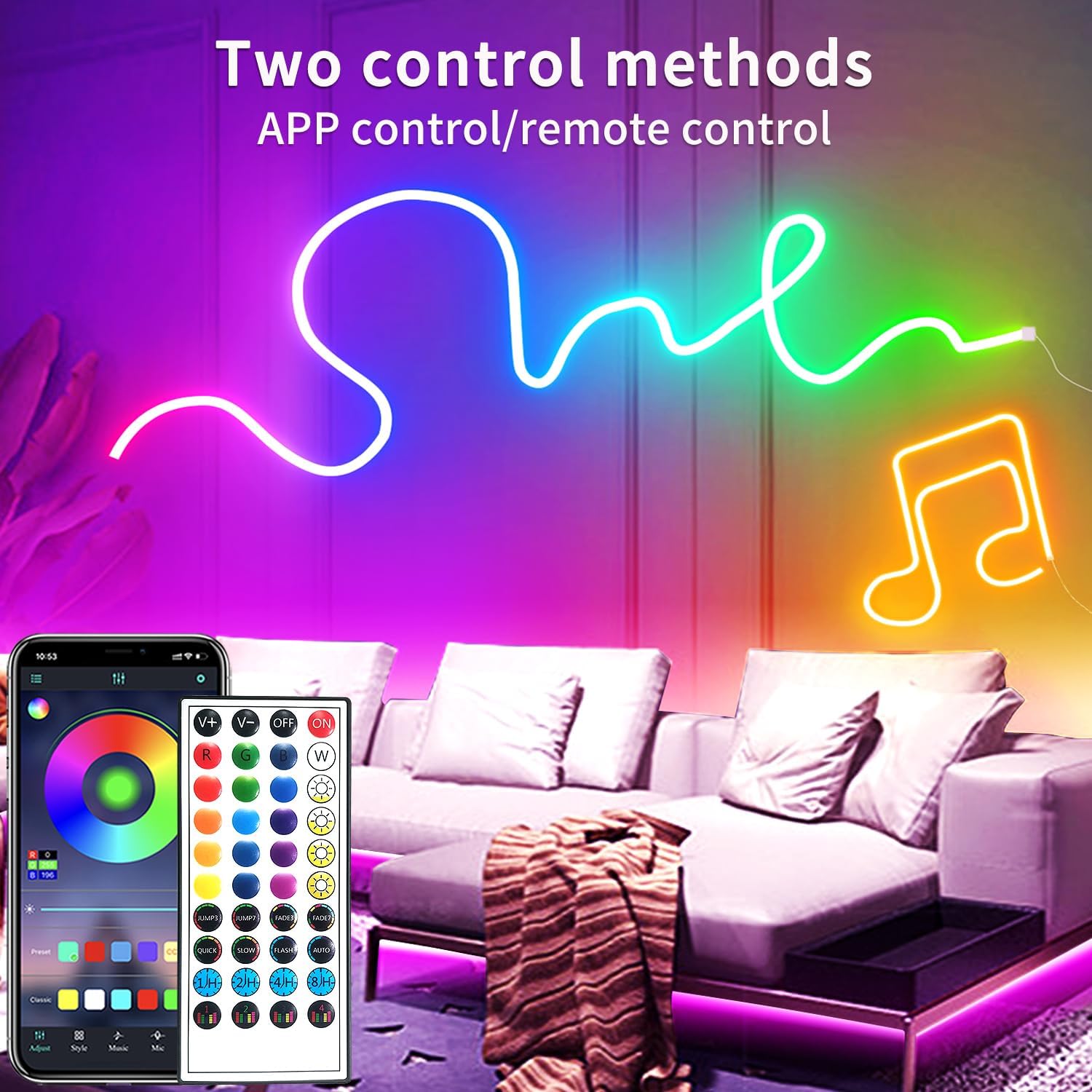 Thumbnail 1 de Segrass 20M LED Neon Lights Strip — RGB, DC 24V, Waterproof Flexible Neon Rope Light with App & Remote Control