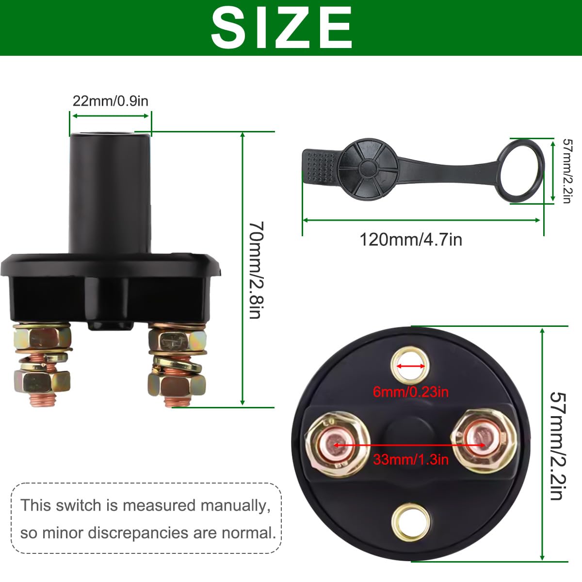 Detalle de DAOKAI Battery Disconnect Switch with Keys (12V/24V, 200A) – 2 Pack