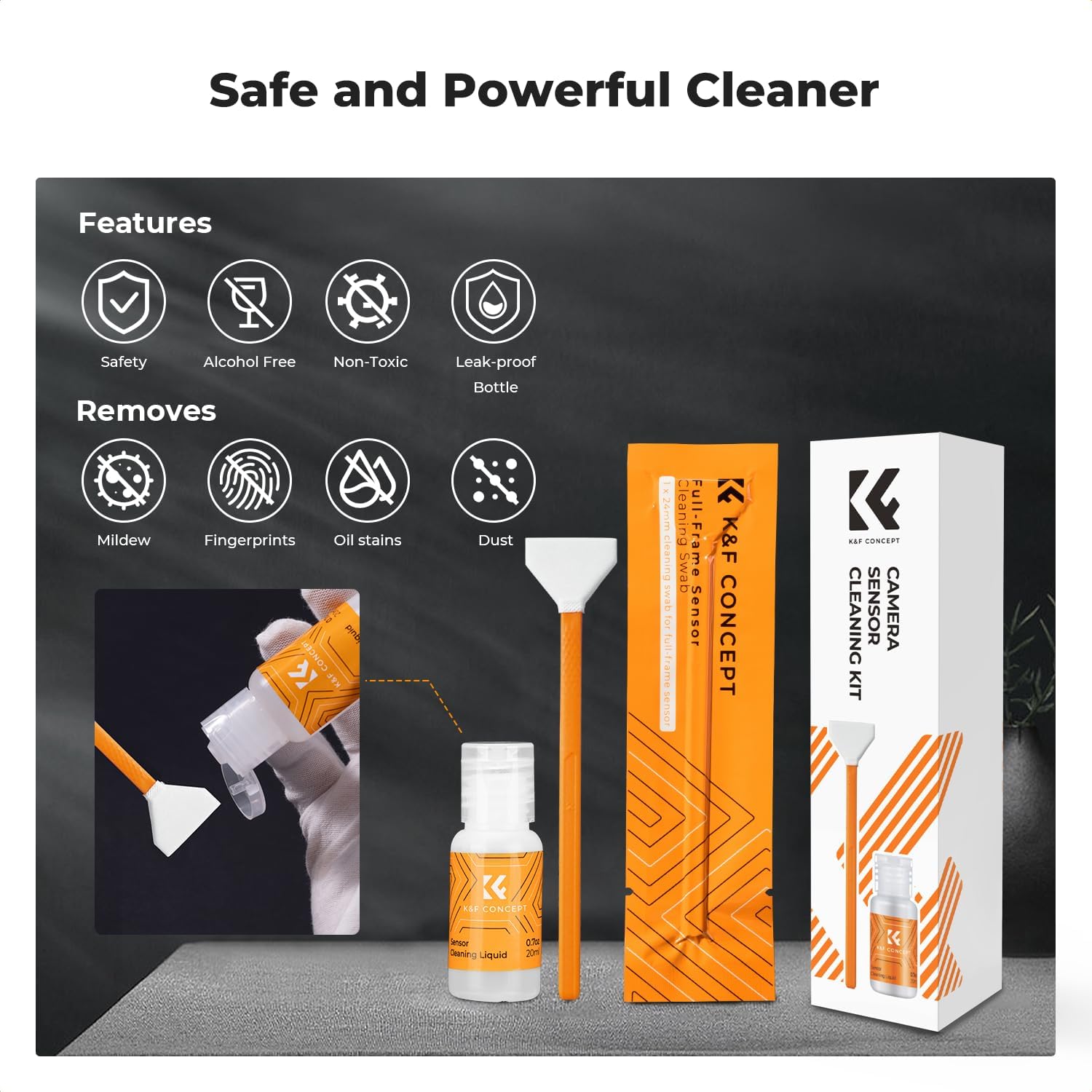 Thumbnail 3 de K&F CONCEPT 24mm Full Frame Sensor Cleaning Swabs Kit (x 6 + 20ml sensor cleaner) for DSLR/SLR sensors