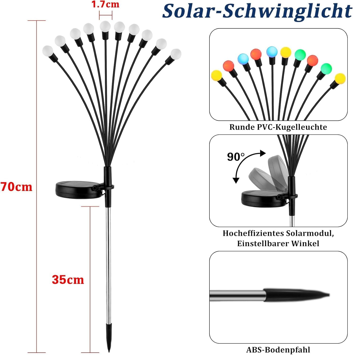 Thumbnail 2 de Cnulenzt Solarlampen für außen – 4 Stück 10LED bunte Glühwürmchen mit IP65, kabellose Gartenbeleuchtung