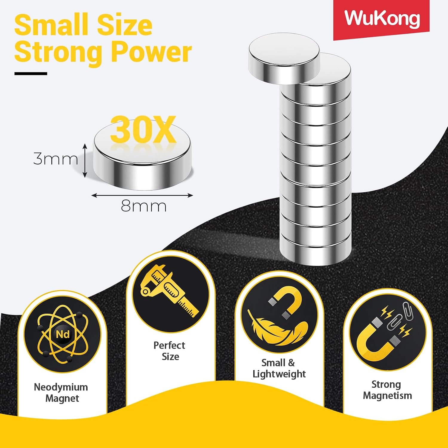 Detalle de Wukong 14415667 koelkastmagneten 8 x 3 mm, rond en zilverkleurig, 30 stuks