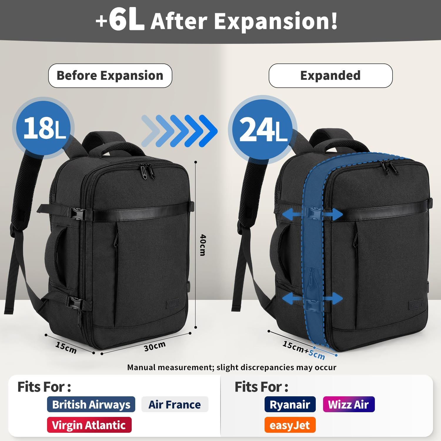 Detalle 2 de VSNOON Cabin Bag 24L Expandable 40x30x20