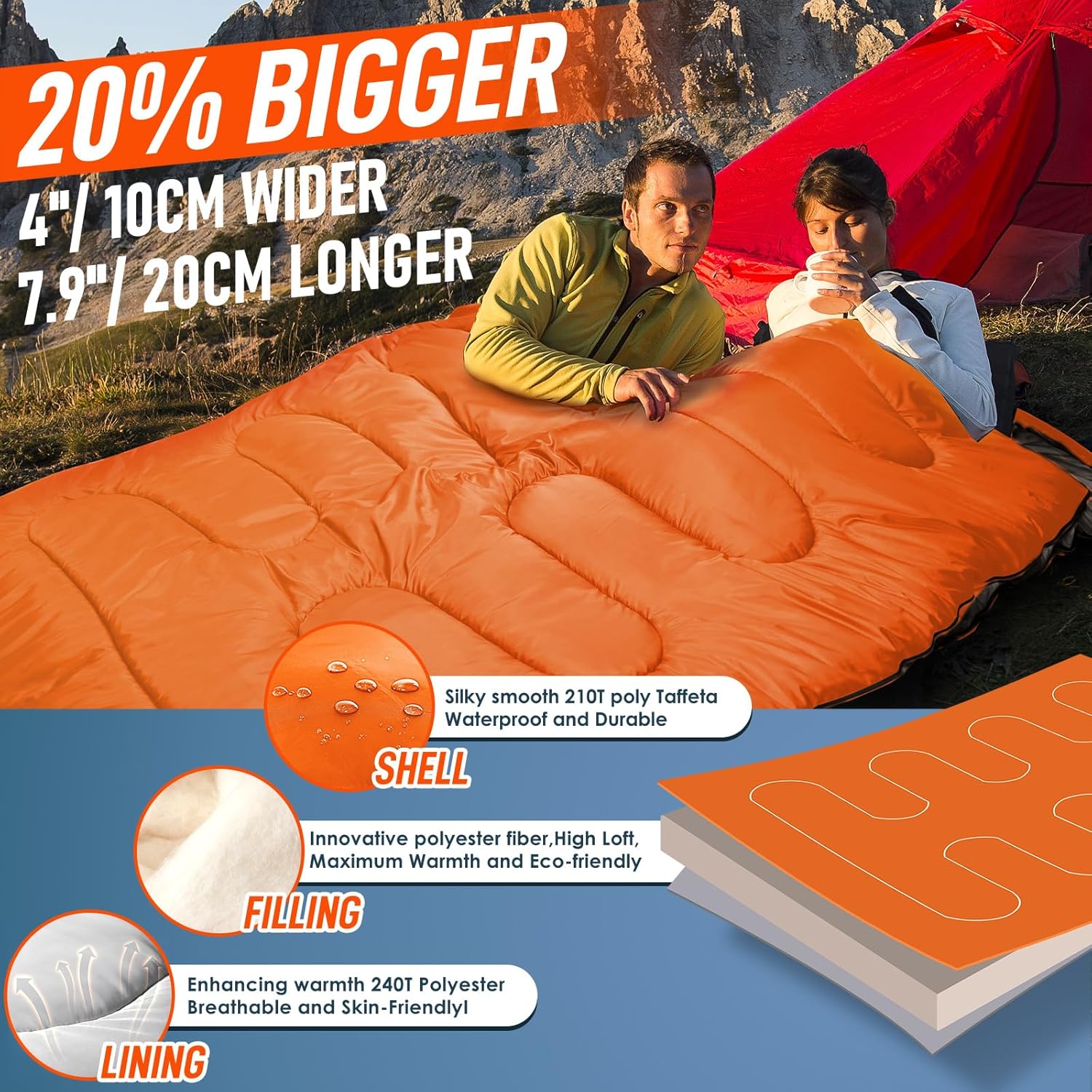 Detalle 2 de MEREZA Double Sleeping Bag for Adults – XL Two‑Person, All‑Season with Pillow