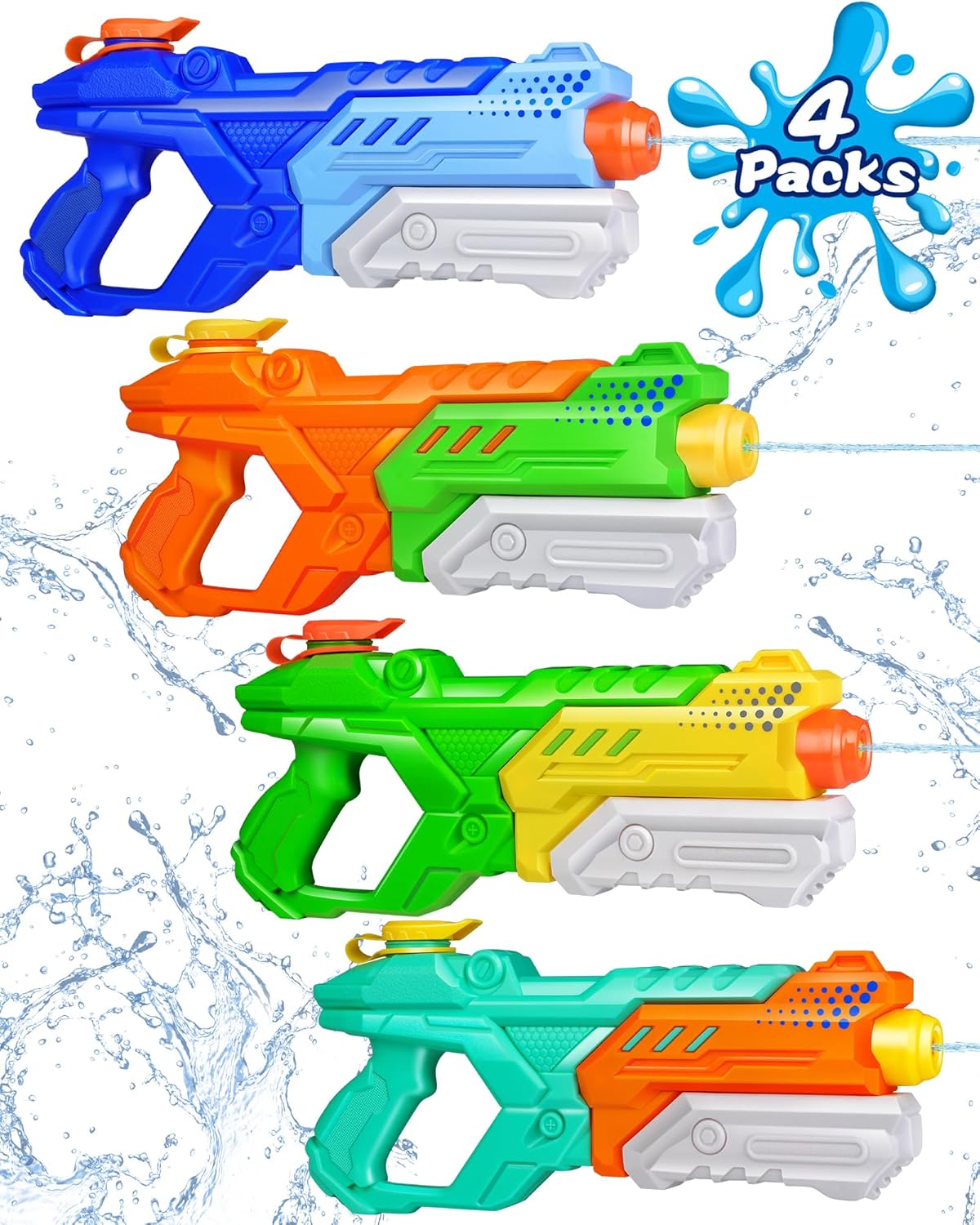 Quanquer 600cc Water Guns 4-Pack: Long-Range Soaker Blasters for Kids and Adults