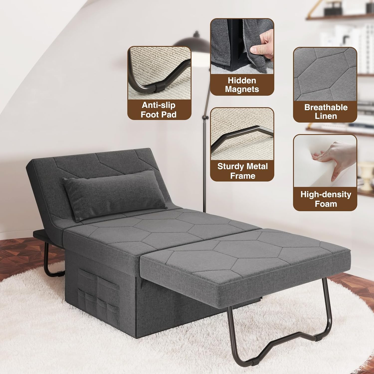 Detalle 1 de FiveWillowise Convertible Sofa Bed, Linen