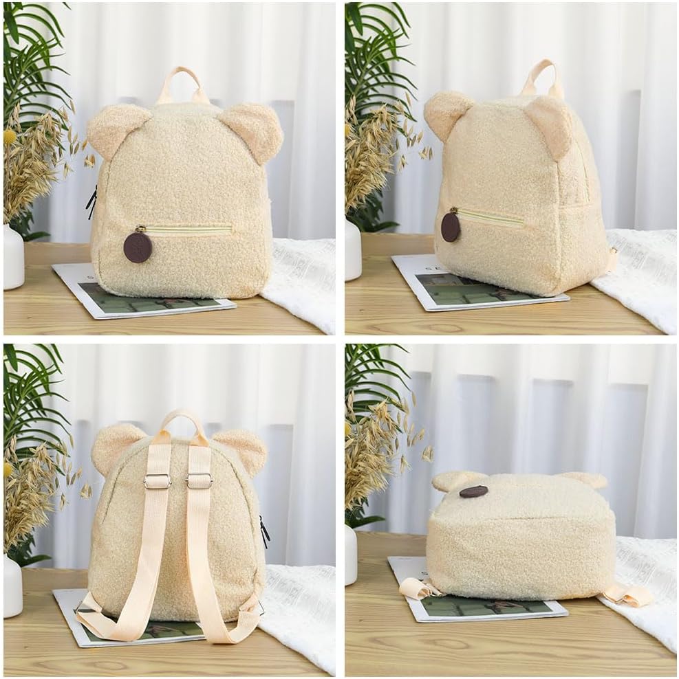 Detalle 2 de Aomig Zaino in Peluche con Orso: zaino a spalla per bambini, 28 x 27 cm, leggerissimo e tenero