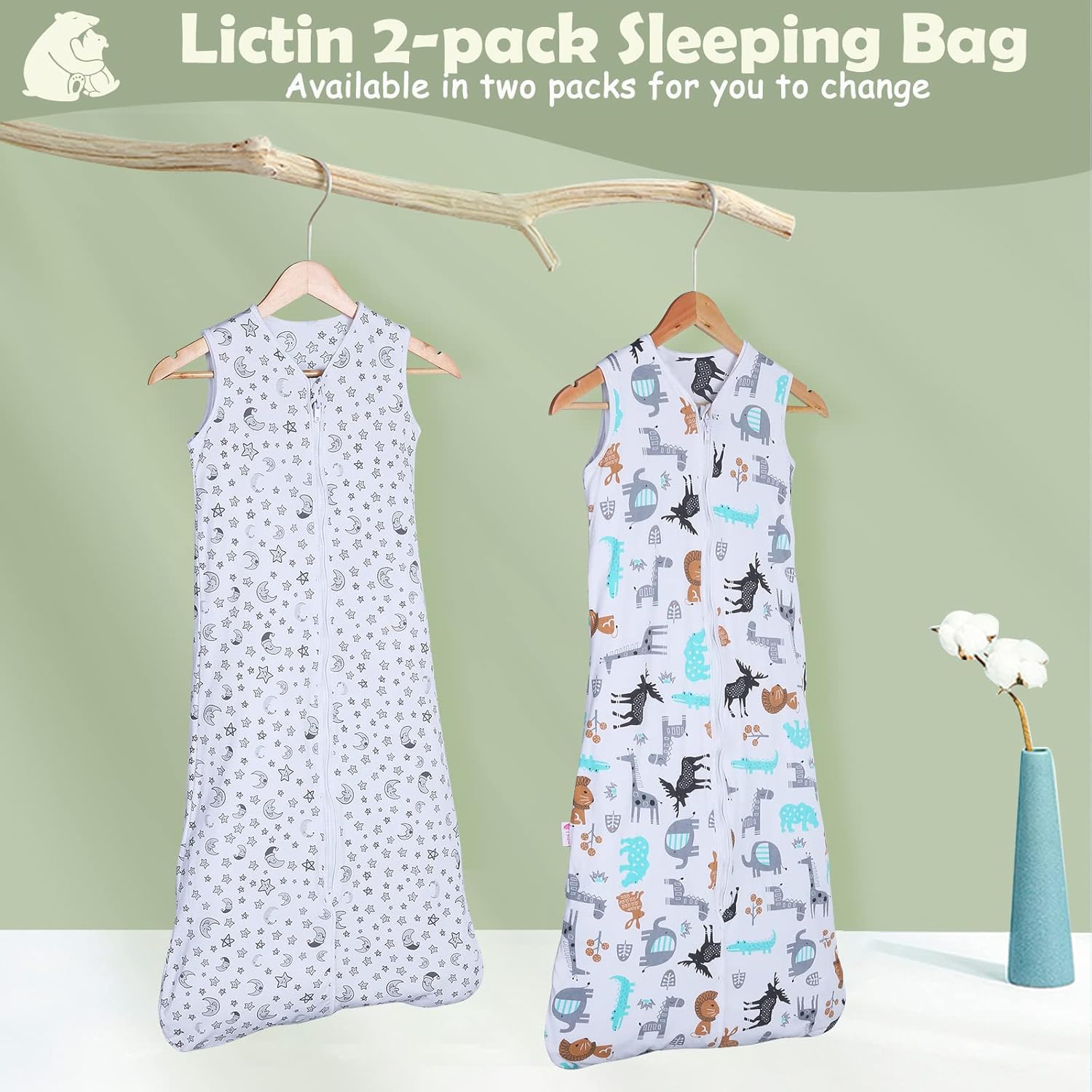 Thumbnail 6 de Lictin Baby Sleeping Bag 0.5 Tog – 100% Cotton, 2-Pack Sleep Sack for 18–36 Months