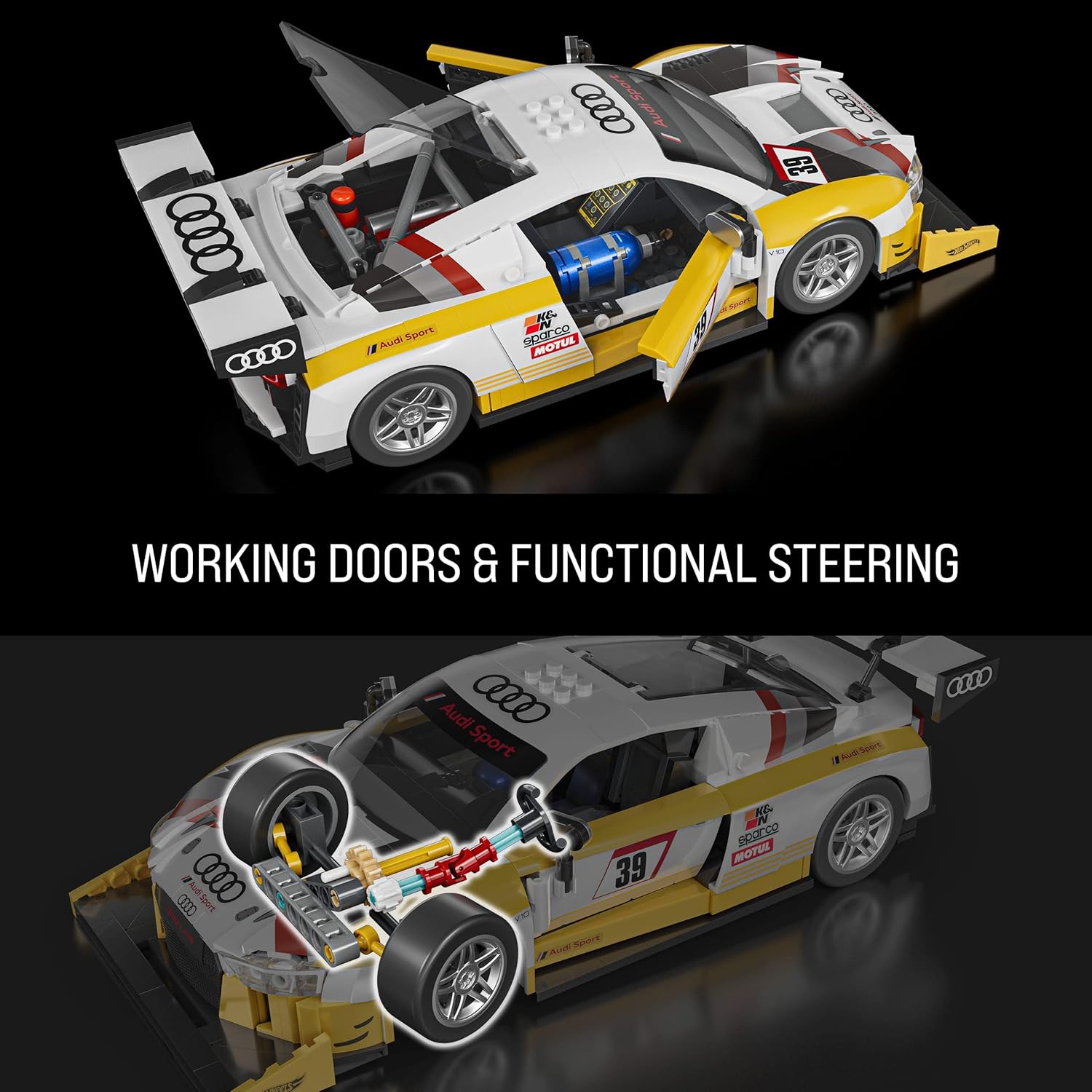 Detalle de Mattel Brick Shop Hot Wheels Elite Series: 2015 Audi R8 LMS Buildano 1:16 with 820 Pieces