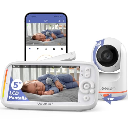 Detalle de jeeber 2K/3MP WiFi Cámara Vigilancia Bebe con App Movil y pantalla 5" IPS