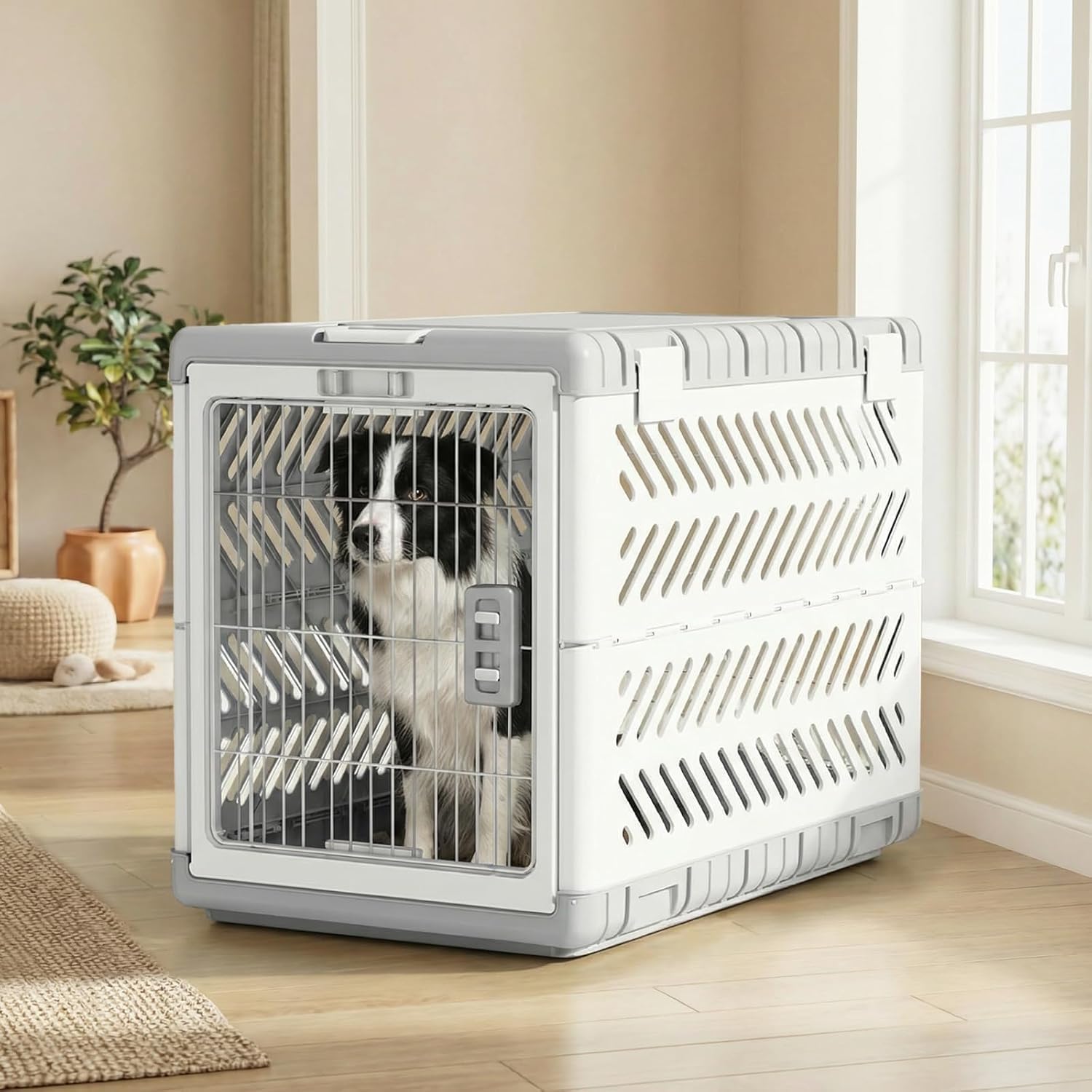 Detalle de Gardner Pet Faltbare Hundetransportbox Acryl 92x58x66 cm – Weiß, sicher, flexibel