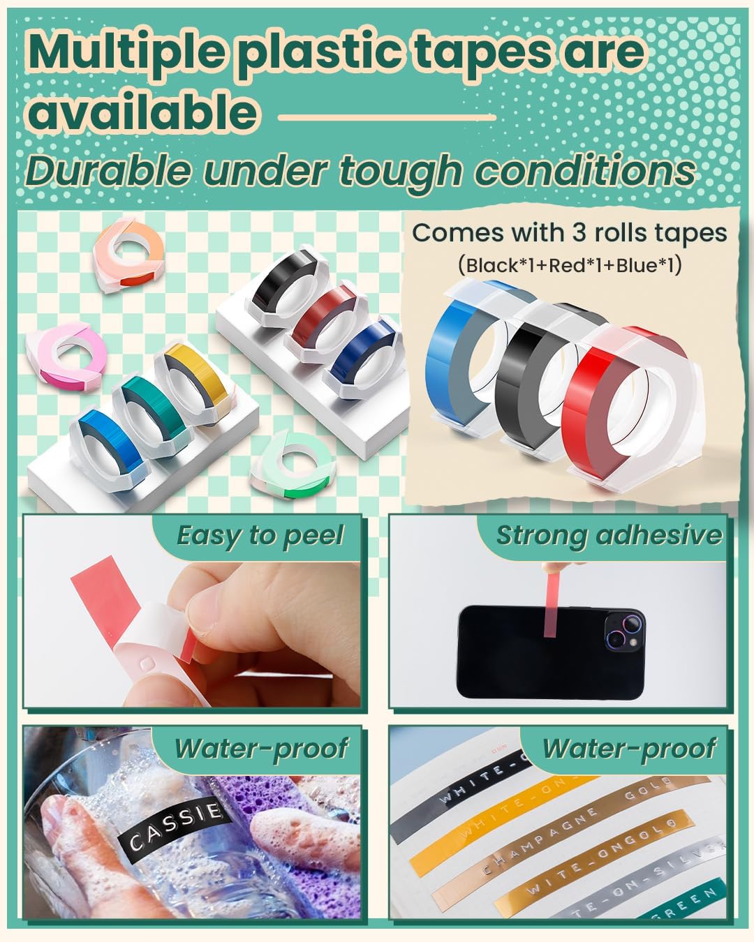 Thumbnail 2 de Memoking E975 Prägegerät mit Etikettiergerät – Beschriftung in Relief mit 3 Rollen (Schwarz/Rosa/Blau)