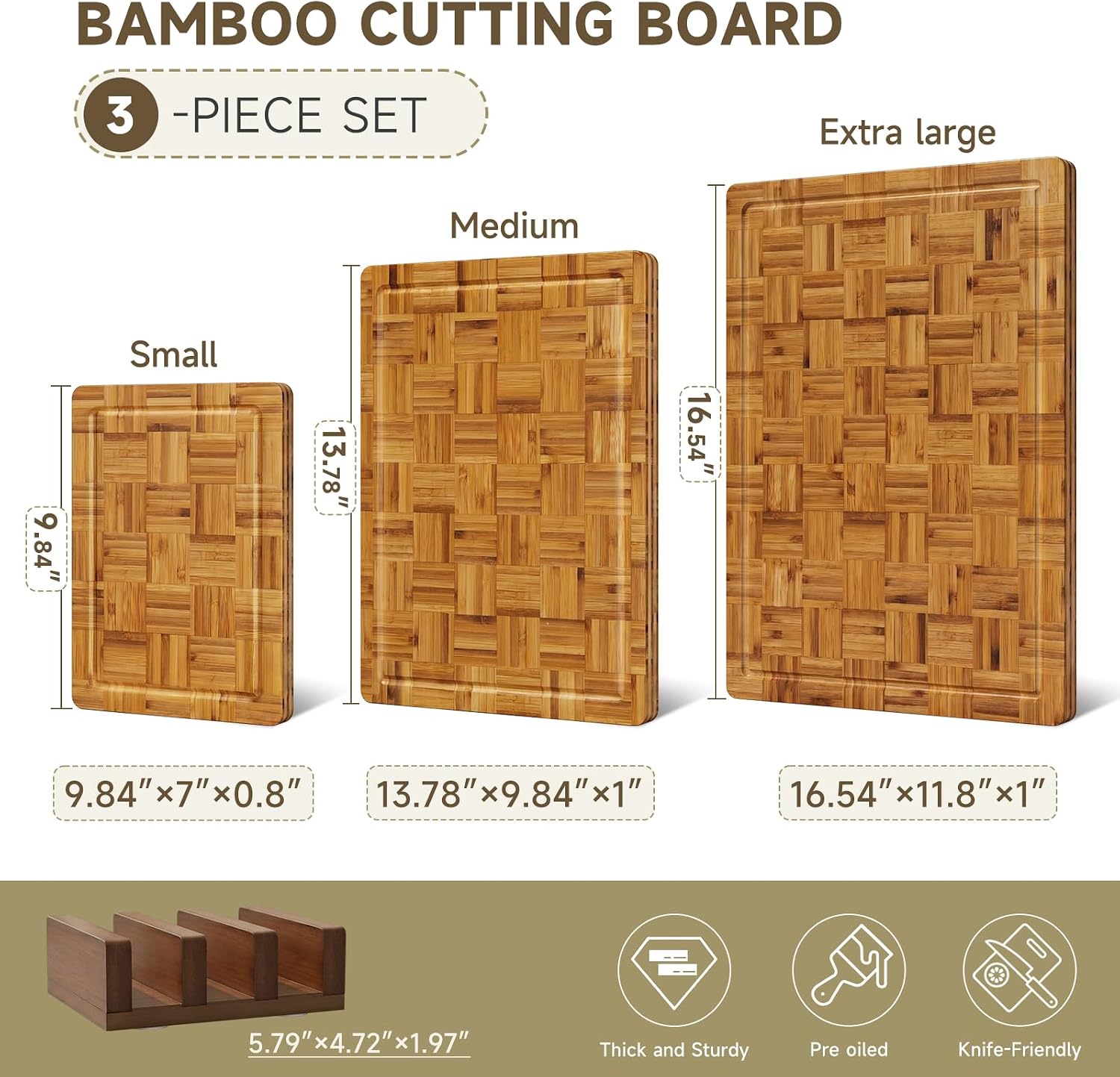 Detalle de Bamboo Cutting Board Set, 3-Piece