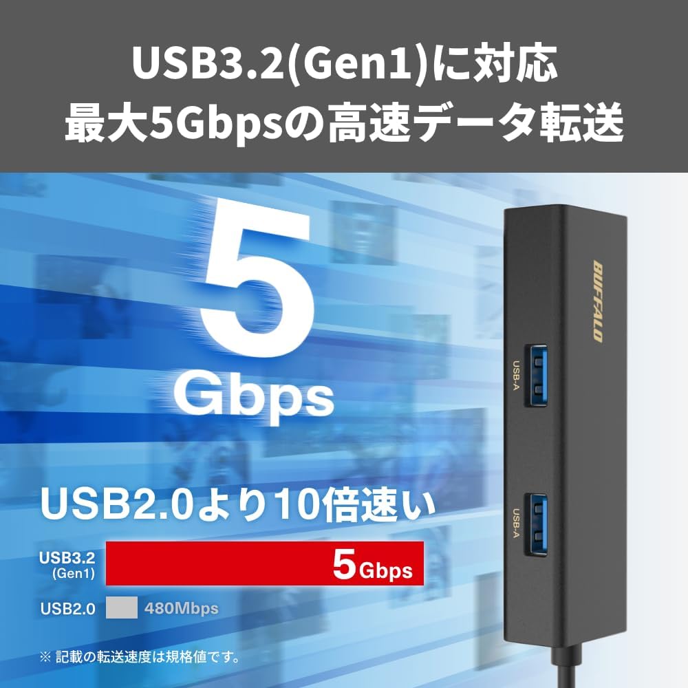 Detalle de バッファロー LUD-U3-AU101BK/N USB-Aドッキングステーション USB 3.2・Giga対応LAN搭載