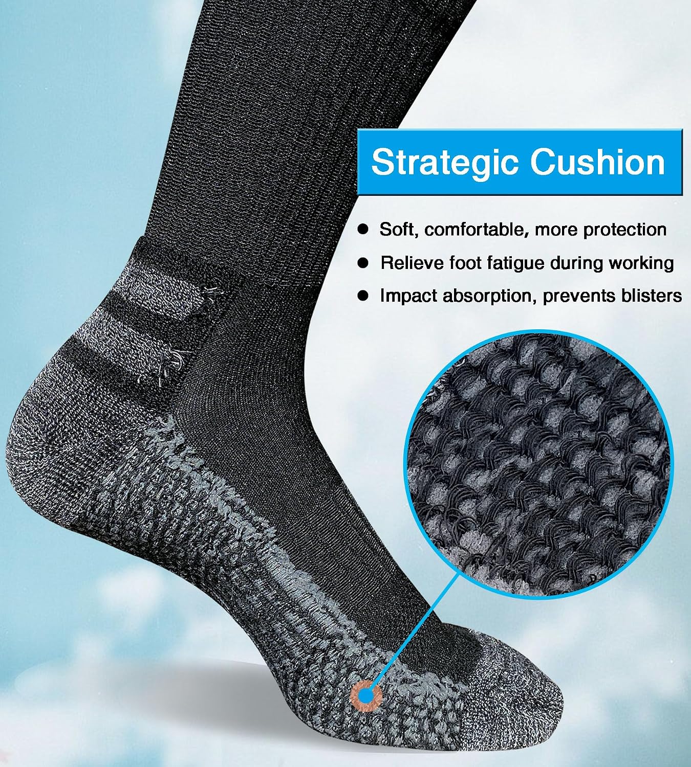 Detalle 2 de suaskk Men's Crew Work Boot Socks, Cushioned, Moisture-Wicking, Reinforced Heel & Toe