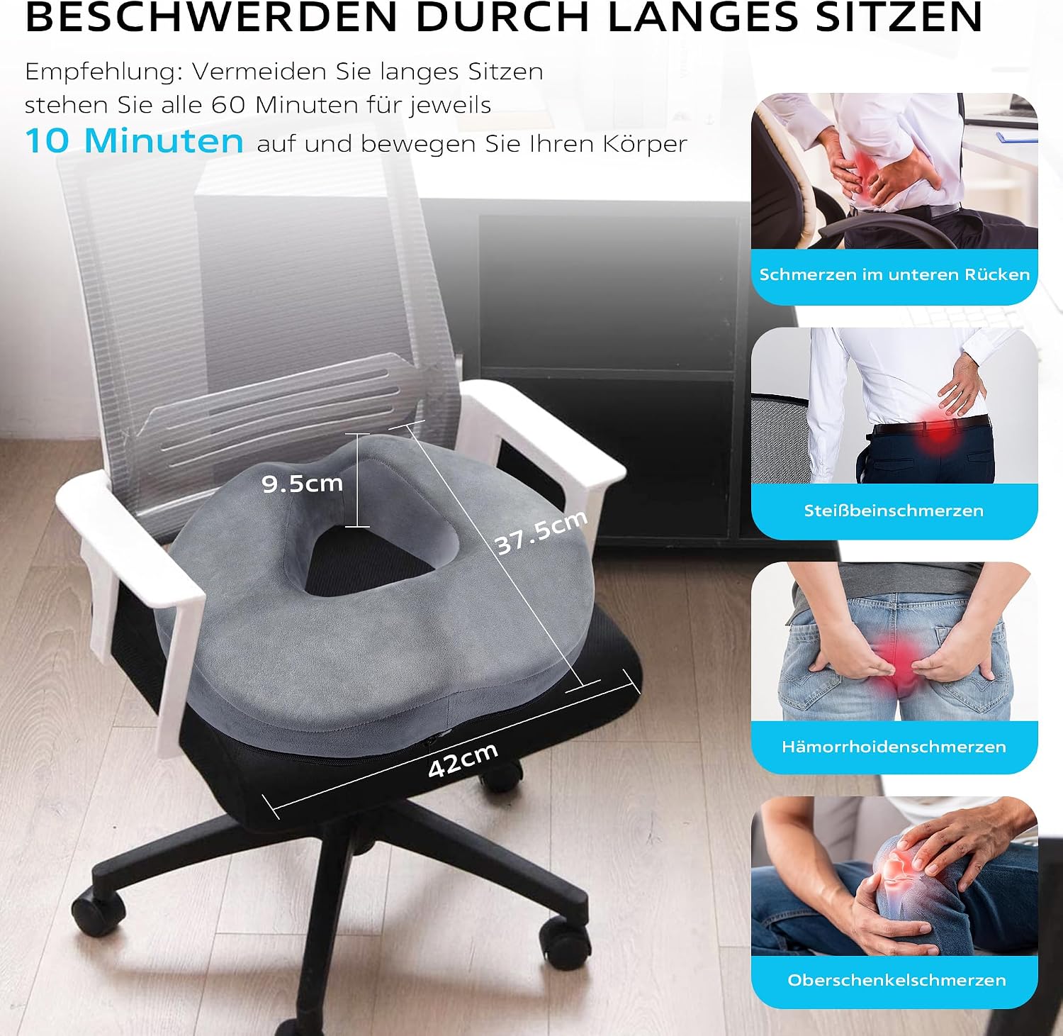 Detalle 2 de HELILBSRIAIN Donut-Kissen für Steißbein-Entlastung mit Memory Foam (ergonomisches Sitzkissen)