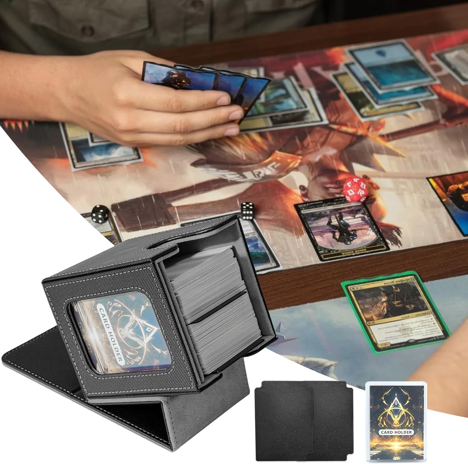 Thumbnail 6 de Magic Deck Box mit MTG Commander Display – Magnetische Aufbewahrung für 100+ Karten (Schwarz/Grau)