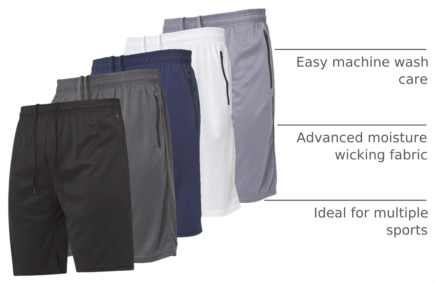 Detalle de Ultra Performance Mens 5 Pack Athletic Running Shorts: Loose Fit with Zippered Pockets