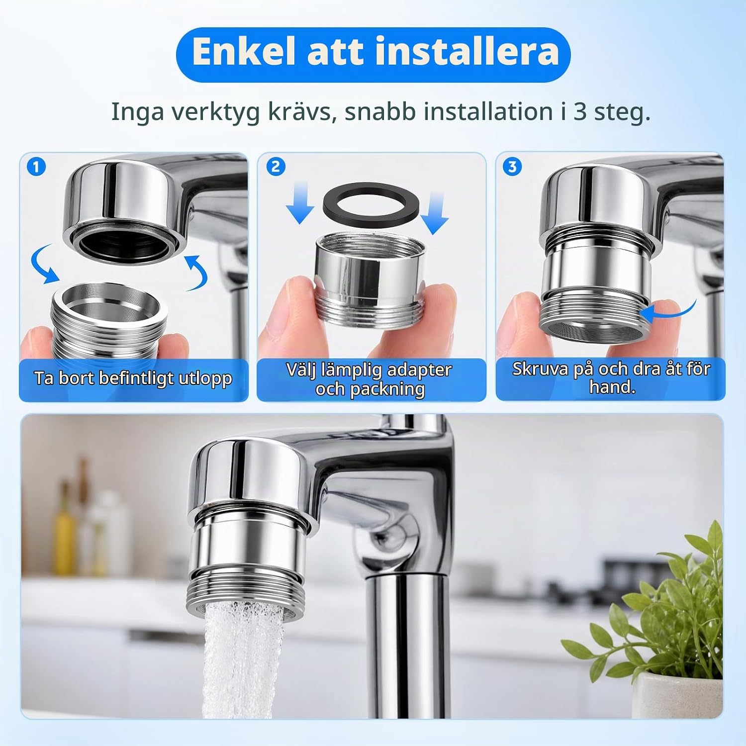 Thumbnail 4 de Zocipro 10-pack kranadaptersats i mässing, M16–M22 med packningar