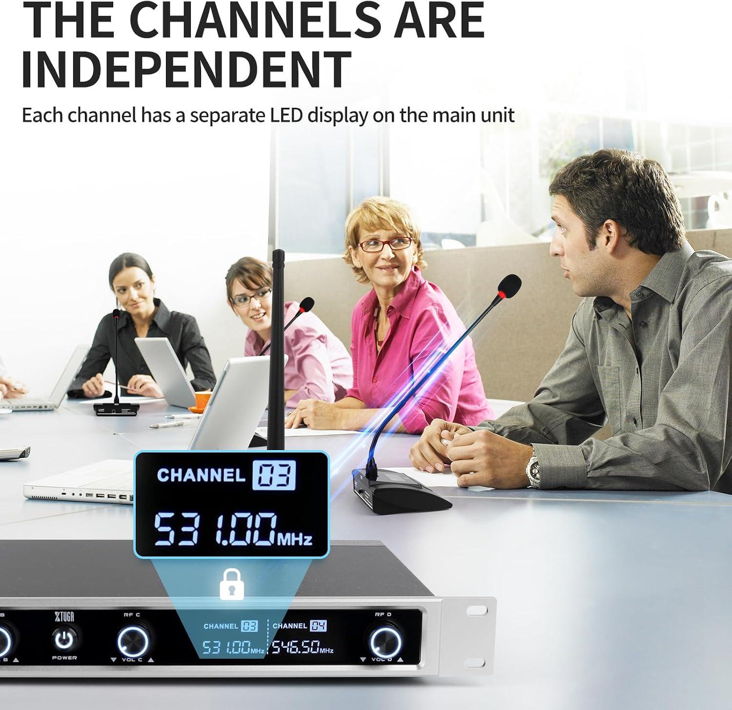Thumbnail 5 de XTUGA CM240 4-Channel Wireless Conference Microphone System with UHF Gooseneck Mics