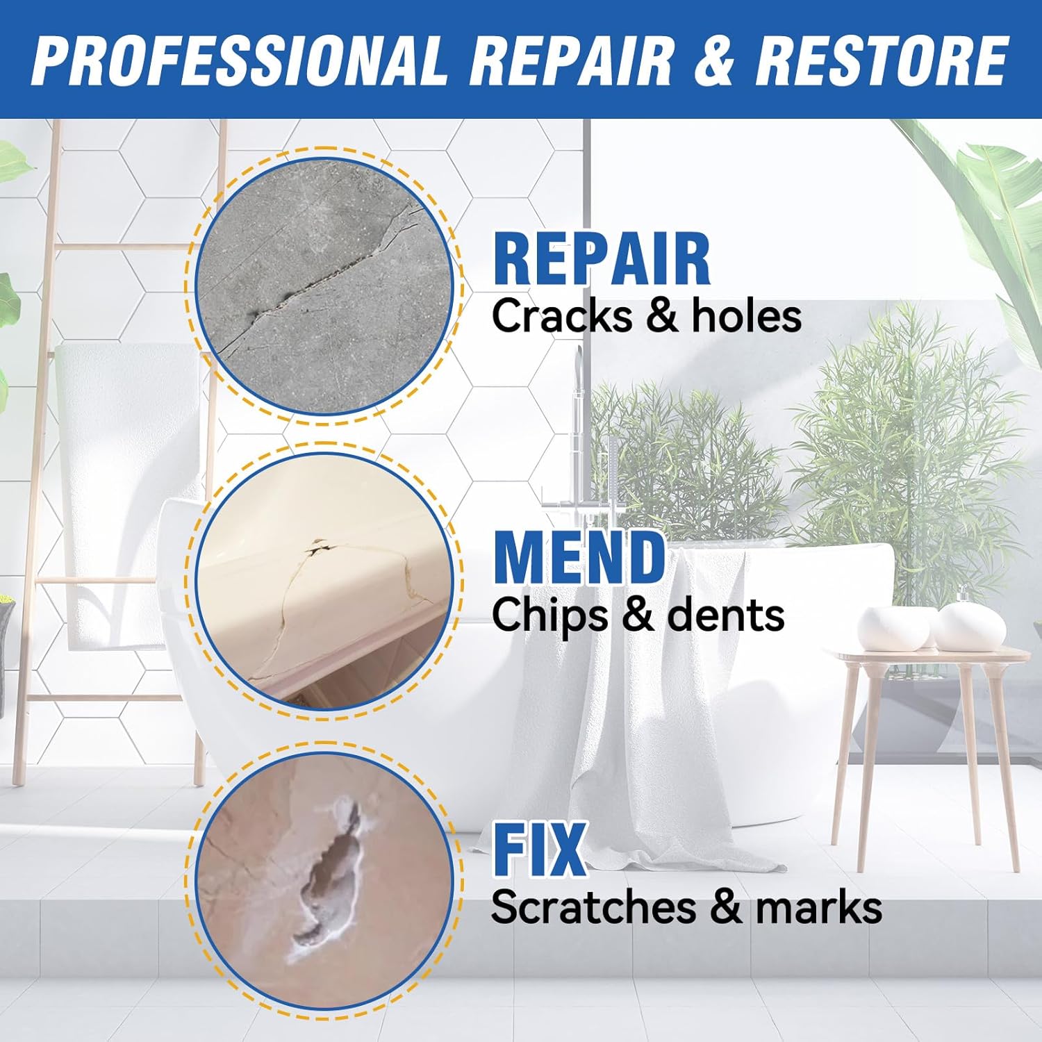 Detalle de Inpumo Tile Repair Kit: Porcelain & Ceramic Enamel Repair for Chips, Scratches and Dents