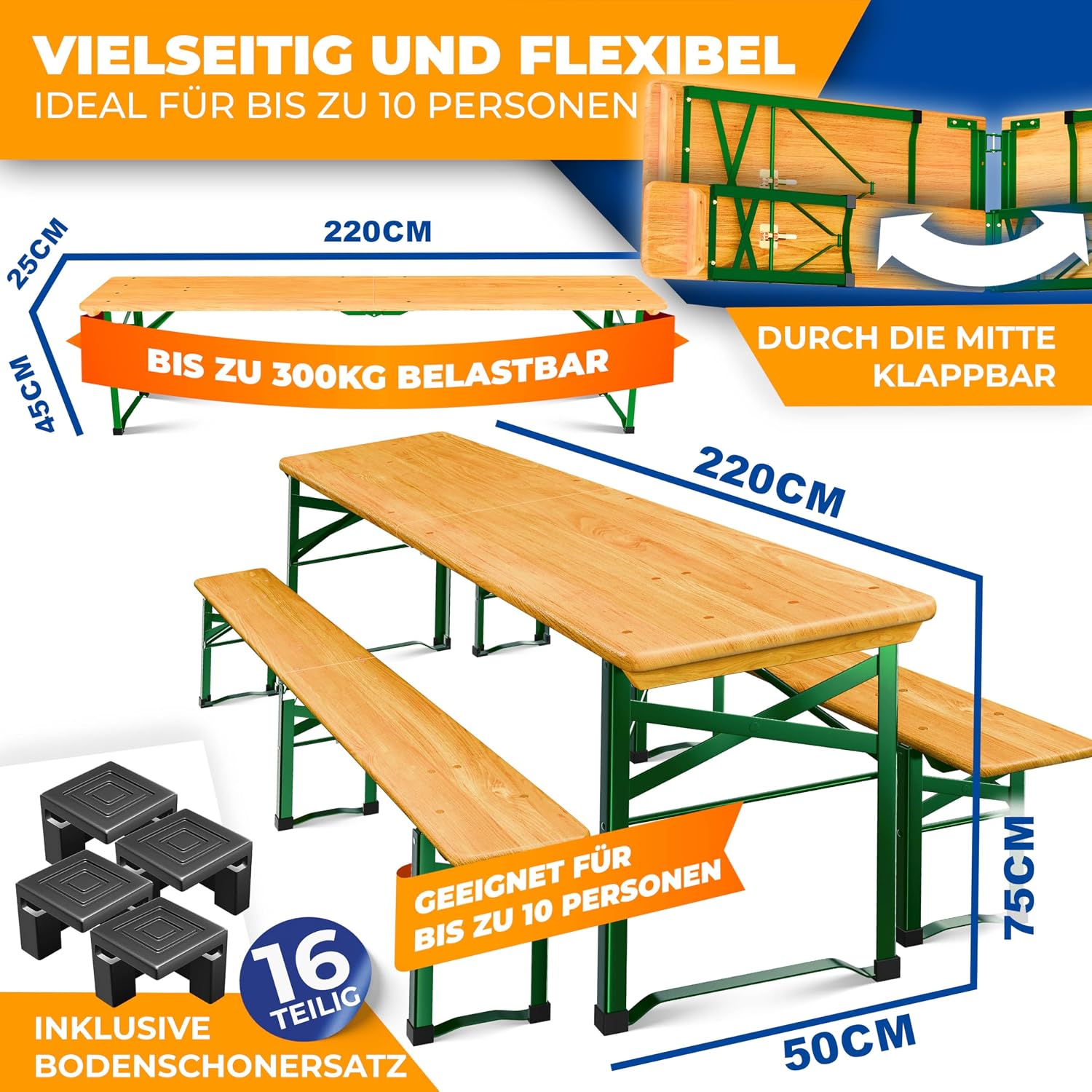 Detalle 2 de KESSER® Premium Bierzeltgarnitur 3-teilig klappbar mit Biertisch und 2 Bierbänken (Holz & Stahl)